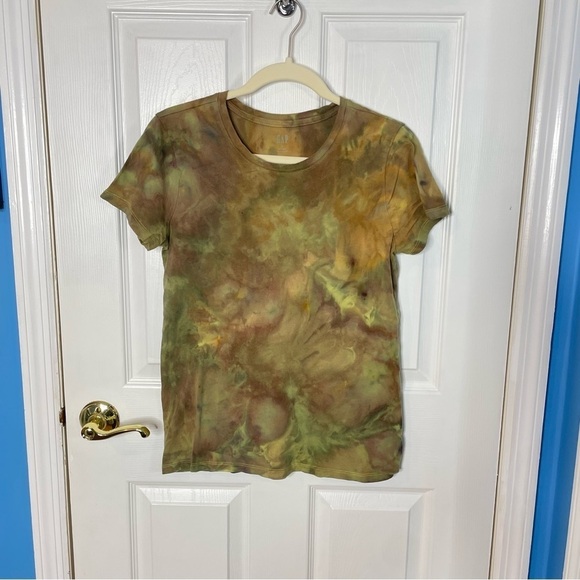 Ladies M tie dyed tee ice dyed fall colors green brown gold earth tones leaves - Picture 2 of 7